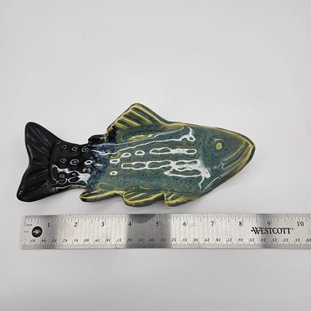 Handmade & Painted Clay Fish Decor/tray Signed Cabin Chic